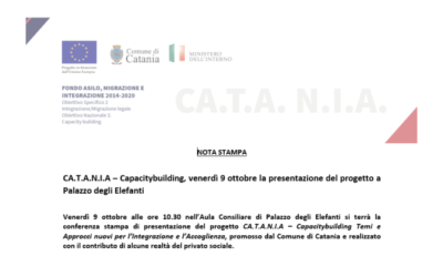 CA.T.A.N.I.A – Capacitybuilding, venerdì 9 ottobre la presentazione del progetto a Palazzo degli Elefanti