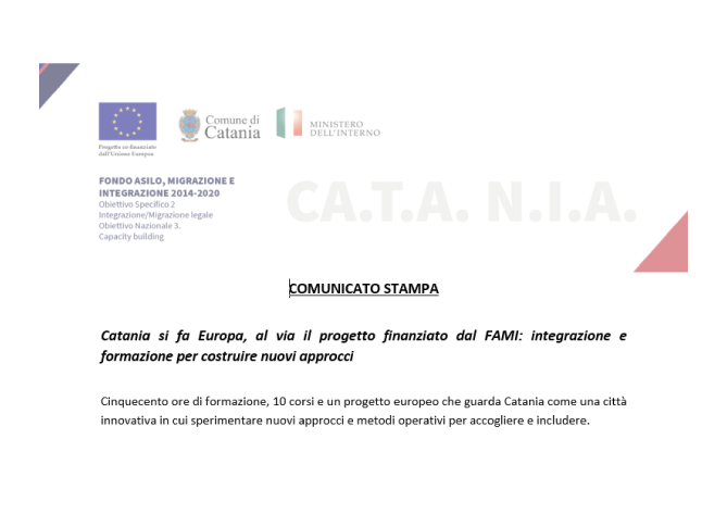 Catania si fa Europa, al via il progetto finanziato dal FAMI: integrazione e formazione per costruire nuovi approcci